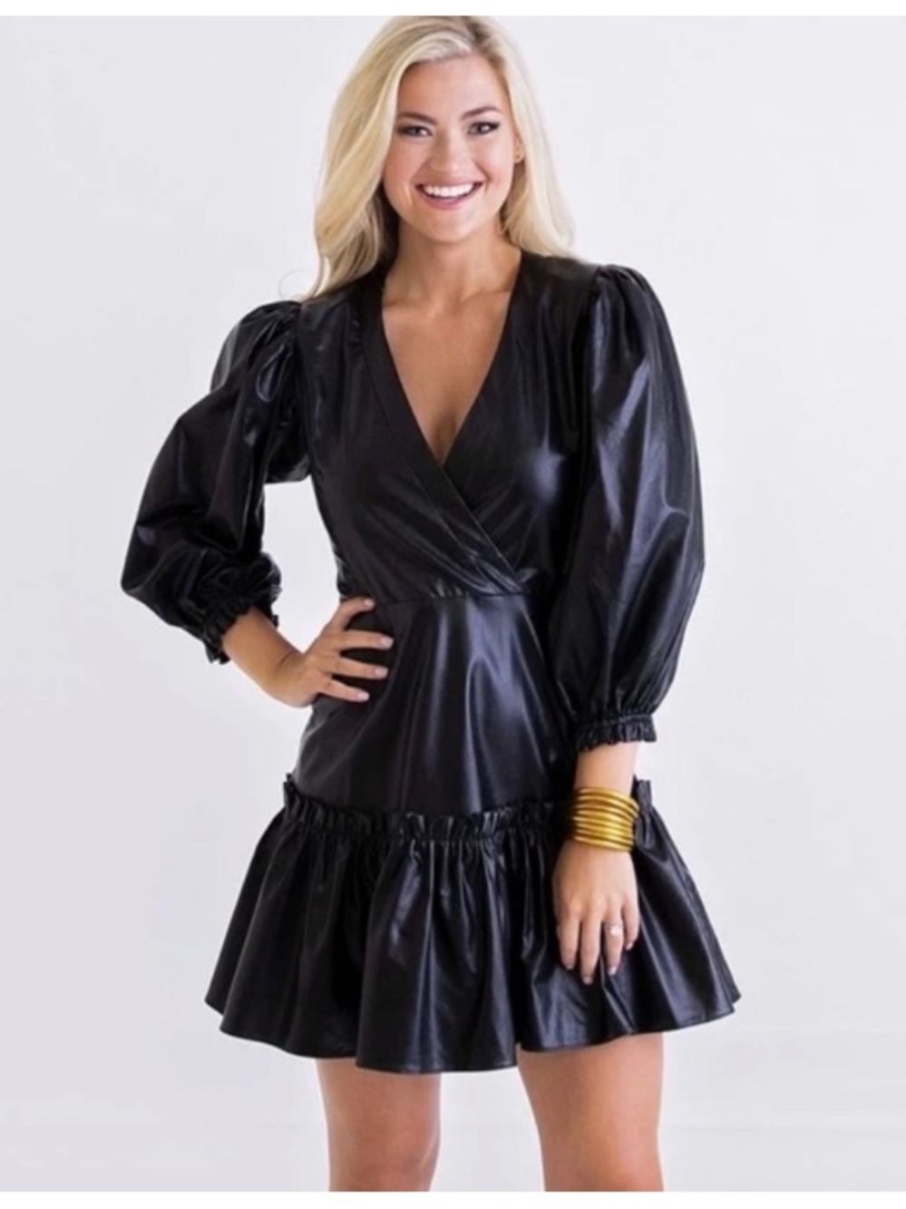 NWT Karlie Pleather Ruffle Puff Sleeve Mini Dress medium